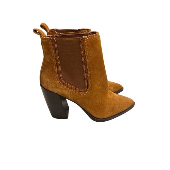 Vince Camuto Ratony Women's Size 5.5M Brown Leather Suede Elastic Chelsea Boots - Picture 1 of 9